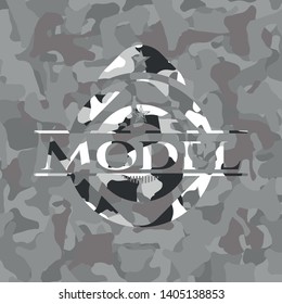 Model on grey camo pattern