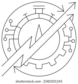 Model Optimization icon. Simple outline monochrome black vector pictogram with thin lines on a transparent background. Line thickness is editable