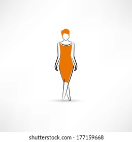Model in orange dress