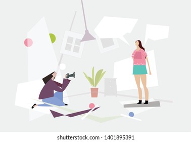 Model and photographer. Photo studio illustration
