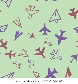 Model plane, airplane, aircraft. Travel concept Seamless vector EPS 10 pattern