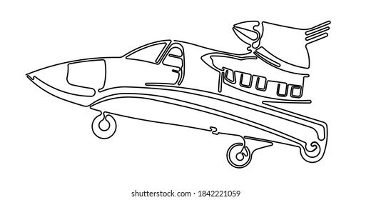 Model plane drawing vector using continuous single one line art style isolated on white background.