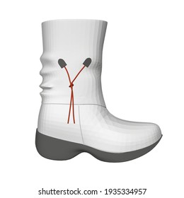 Model of a polygonal white female boot. Side view. 3D. Vector illustration