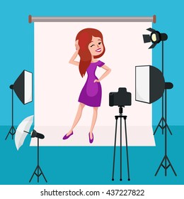 Model Poses in Photo Studio.  Photo Session. 