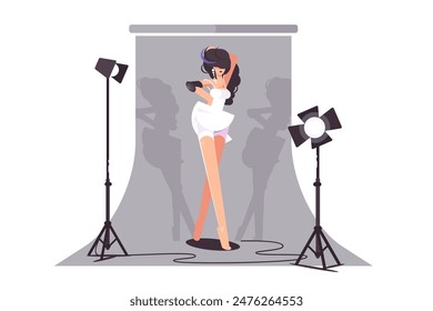 Model Posing for Photos, vector illustration, photography scene