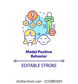 Model positive behavior concept icon. Show how to overcome fear. Helping child abstract idea thin line illustration. Isolated outline drawing. Editable stroke. Arial, Myriad Pro-Bold fonts used