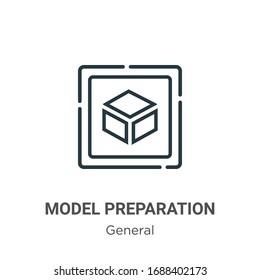 Icono vectorial de esquema de preparación del modelo. Icono de preparación del modelo negro en línea delgada, ilustración de elemento simple vector plano del concepto general editable trazo aislado en fondo blanco