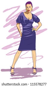 The model in the purple suit.