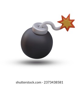 Modell einer realistischen Bombe mit brennender Sicherung auf weißem Hintergrund. Konzept explosiver Waffen. Artikel für Online-Computerspiel im 3D-Stil. Vektorgrafik
