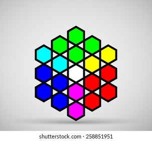 Model of RGB colors, made from hexagons