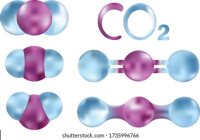 Model set of carbon dioxide molecule. CO2 formula. Isolated vector illustration on white background of gas atoms. Chemical element.