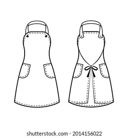 Model of a short women's bib apron. Front and back views. Isolated vector illustration