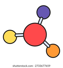 Model of simple chemical molecule of substance. Studying crystal lattice in chemistry lessons. Futuristic stroked shadows and highlights vector isolated on white background