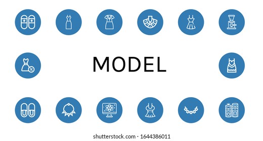 model simple icons set. Contains such icons as Slippers, Dress, Necklace, Coffee grinder, Quantum, Model craft, can be used for web, mobile and logo