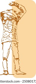 model sketches figure wearing sweaters on background color - vector illustration