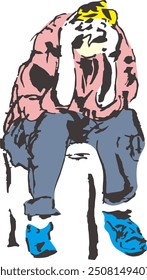 model sketches figures sitting on a chairs with colors and white background - vector illustration
