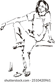 model sketches someone sitting relaxed with artistic lines on a white color background - vector illustration
