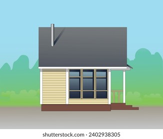 Model of a small wooden garden cottage. Country house icon. Flat design illustration