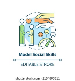 Model social skills concept icon. Positive behavior strategy. Trauma informed teaching abstract idea thin line illustration. Isolated outline drawing. Editable stroke. Arial, Myriad Pro-Bold fonts use