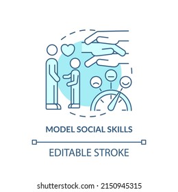 Model social skills turquoise concept icon. Teacher strategy. Trauma informed teaching abstract idea thin line illustration. Isolated outline drawing. Editable stroke. Arial, Myriad Pro-Bold fonts use