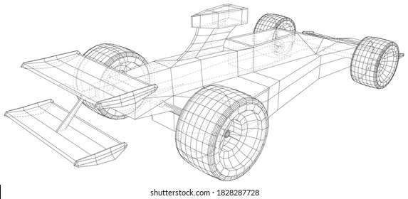 Model speed car. Abstract drawing. Wire-frame. EPS10 format. Vector created of 3d