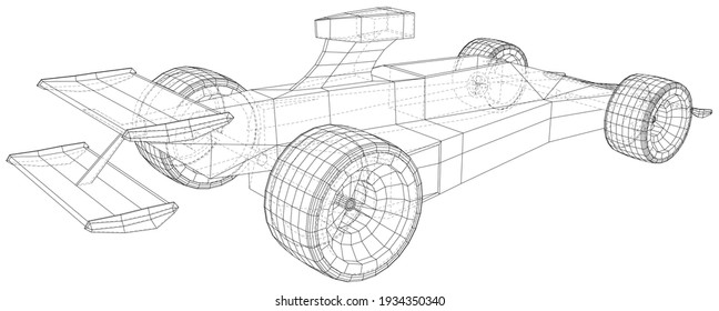 Model speed car. Wire-frame. EPS10 format. Vector rendering of 3d.