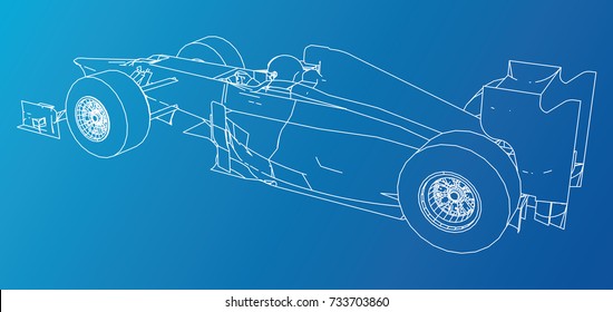 Model speed car. Wire-frame. EPS10 format. Vector rendering of 3d.