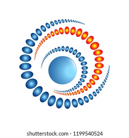 Model of star system or planet with satellites. Space research. Astronomy. Science and education. Vector icon flat color style. Web design element for site, mobile and business