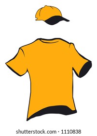 A model of a t-shirt and cap design