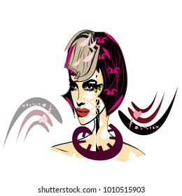 Model with two tone bob hairstyle, futuristic style 
