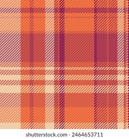 Model vector fabric pattern, custom check plaid background. Ragged tartan texture textile seamless in orange and pink colors.