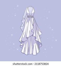 Model of a wedding dress with sequins around