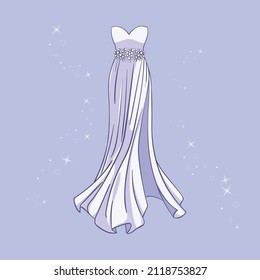 Model of a wedding dress with sequins around