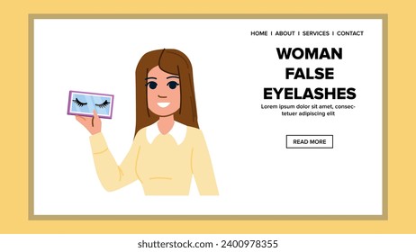 vector de pestañas falsas de la mujer modelo. chica de belleza, extensión falsa, modelo de rímel de moda mujer pestañas falsas imagen plana de la web