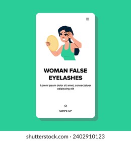 vector de pestañas falsas de la mujer modelo. chica de belleza, extensión falsa, modelo de rímel de moda mujer pestañas falsas imagen plana de la web