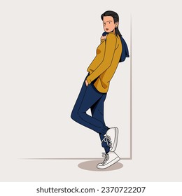 model. young people. pose. beautiful and handsome. outfit. cool design. vector design. character. illustration
