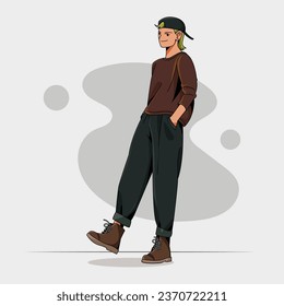 model. young people. pose. beautiful and handsome. outfit. cool design. vector design. character. illustration