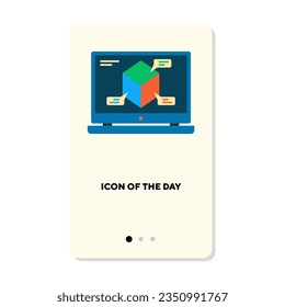 Modeling of 3d object with laptop on white background. Constructing with 3d printer cartoon illustration. Innovation concept. Vector illustration symbol elements for web design