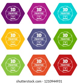 Modeling 3d printing icons 9 set coloful isolated on white for web
