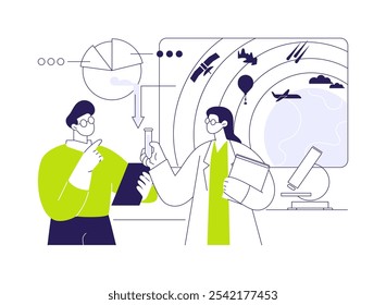 Modelado de la atmósfera abstracta concepto Ilustración vectorial. Grupo de científicos que estudian la contaminación atmosférica, la ciencia de la tierra, las mediciones de los parámetros climáticos, metáfora abstracta.