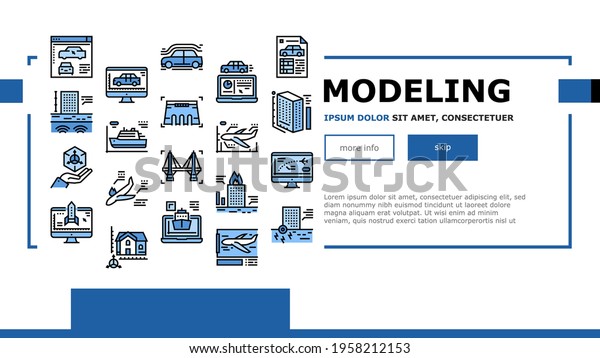 Modeling Engineering Landing Web\
Page Header Banner Template Vector. Ship And Airplane, Bridge And\
Dam, Building And House Architectural Modeling\
Illustration