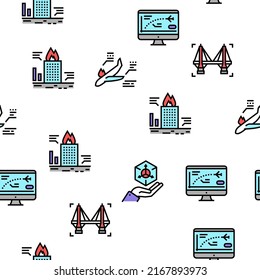 Modeling Engineering Vector Seamless Pattern Thin Line Illustration