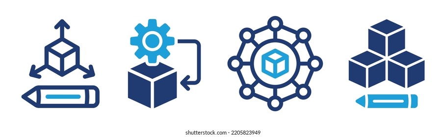Modeling icon set. Edit 3D prototype or dimensions and model sizes vector symbol illustration isolated on white background.