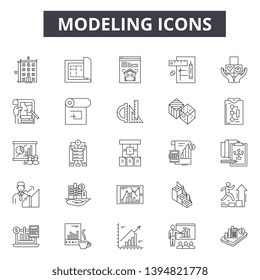 Modeling line icon signs.  Linear vector outline illustration set concept.
