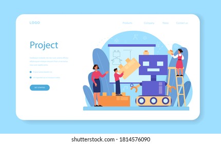 Modeling school subject web banner or landing page. Engineering, crafting and constraction. Idea of futuristic technology, 3d modelling, robotics. Isolated vector illustration