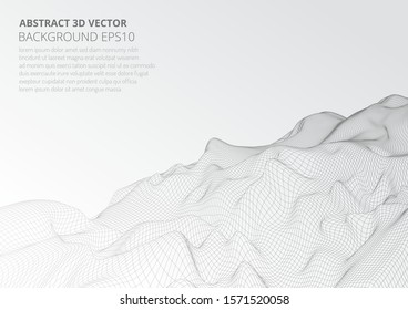 Modeling virtual reality. Abstract 3D image of mountains, hills or the bottom of the ocean. Optical illusion of distortion of space. Copy space for text. Stock vector illustration.