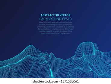 Modeling virtual reality. Abstract 3D image of mountains, hills or the bottom of the ocean. Optical illusion of distortion of space. Copy space for text. Stock vector illustration.