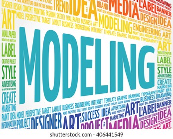 MODELING word cloud, creative business concept background