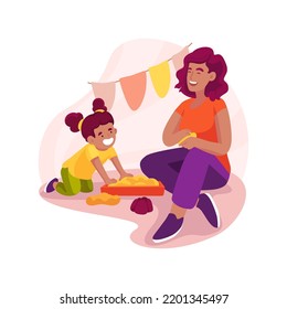 Modelling with clay isolated cartoon vector illustration. Creative home class, parent and child make crafts, modelling with clay, homebased daycare, art activity, homeschooling vector cartoon.