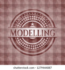 Modelling red emblem with geometric background. Seamless.